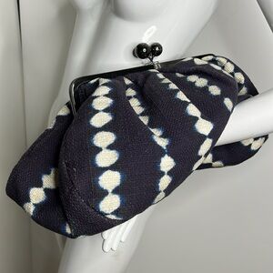 MaxMara Weekend Wool Blue Off White XL Kisslock Three Way Bag